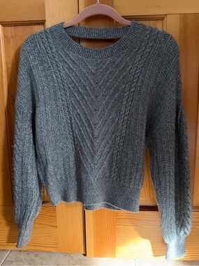 Express Gray Cable Knit Crewneck Sweater